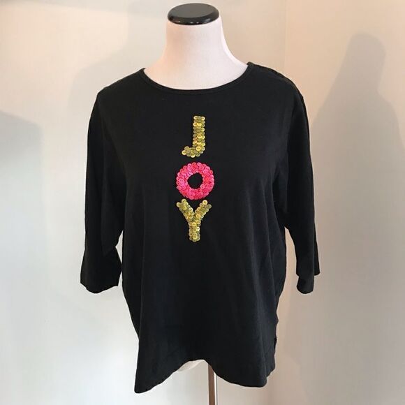 Long Sleeve Christmas T-Shirt Joy In Buttons Sz L - Picture 2 of 5